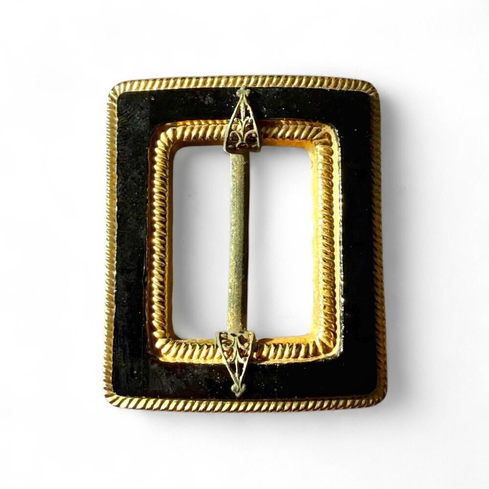 Antique Victorian Japanned & Gilt Sash Buckle Black Gold Metal 1800s ornate